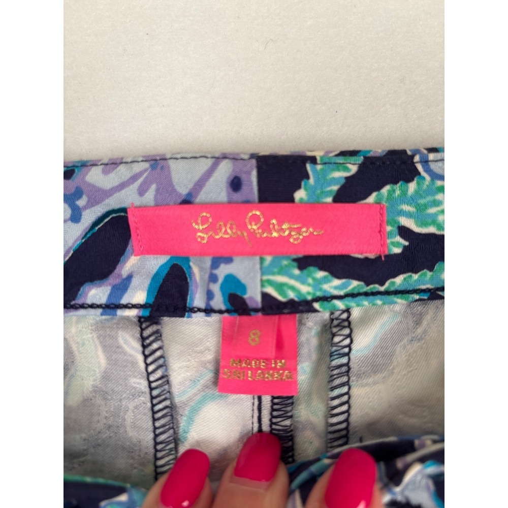 Lilly Pulitzer Kelly Ankle Pants Blue Purple Coral Reef Print Womens 8 Slim Leg - Picture 3 of 9